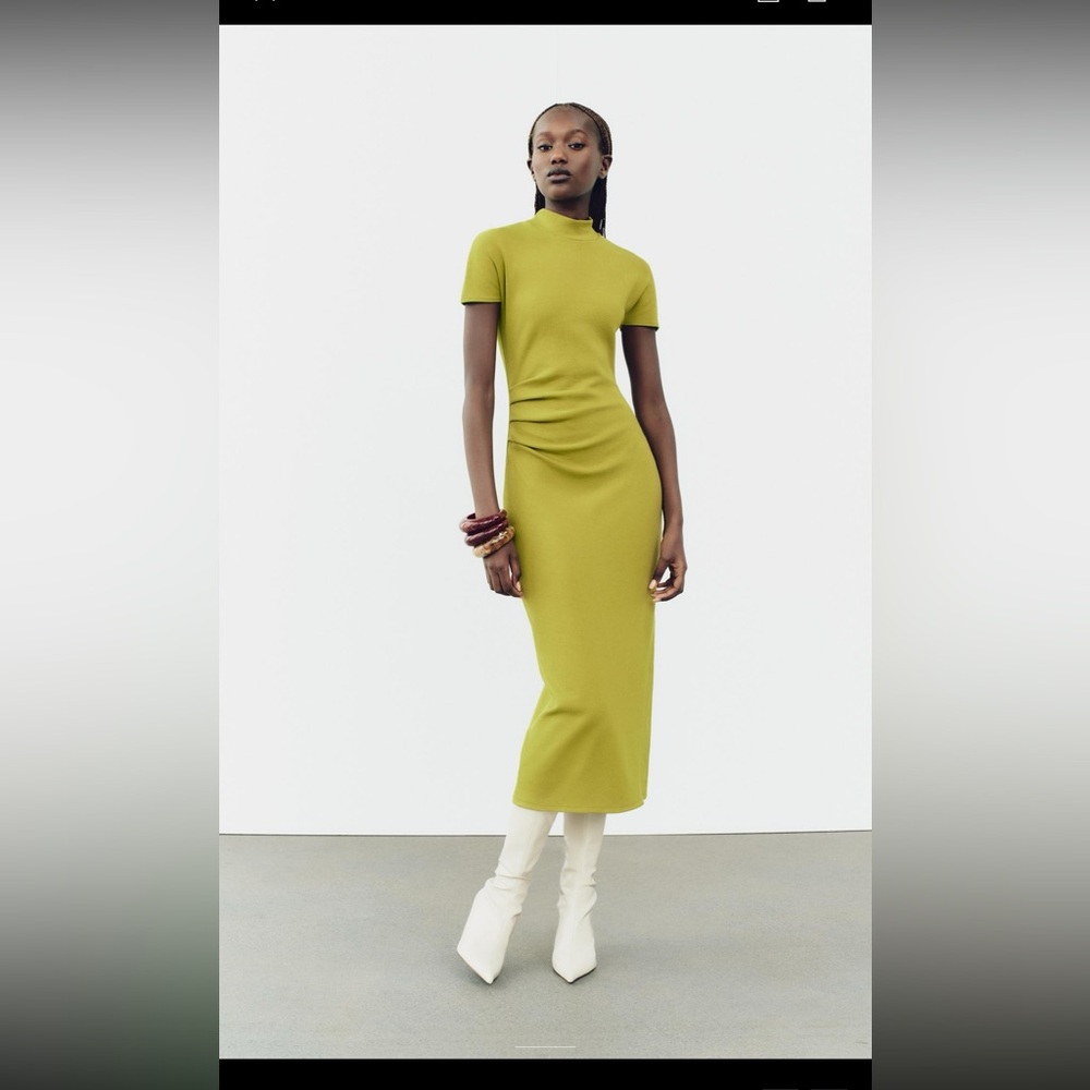 NWT Zara Stretch Knit Midi Dress in Lime Green